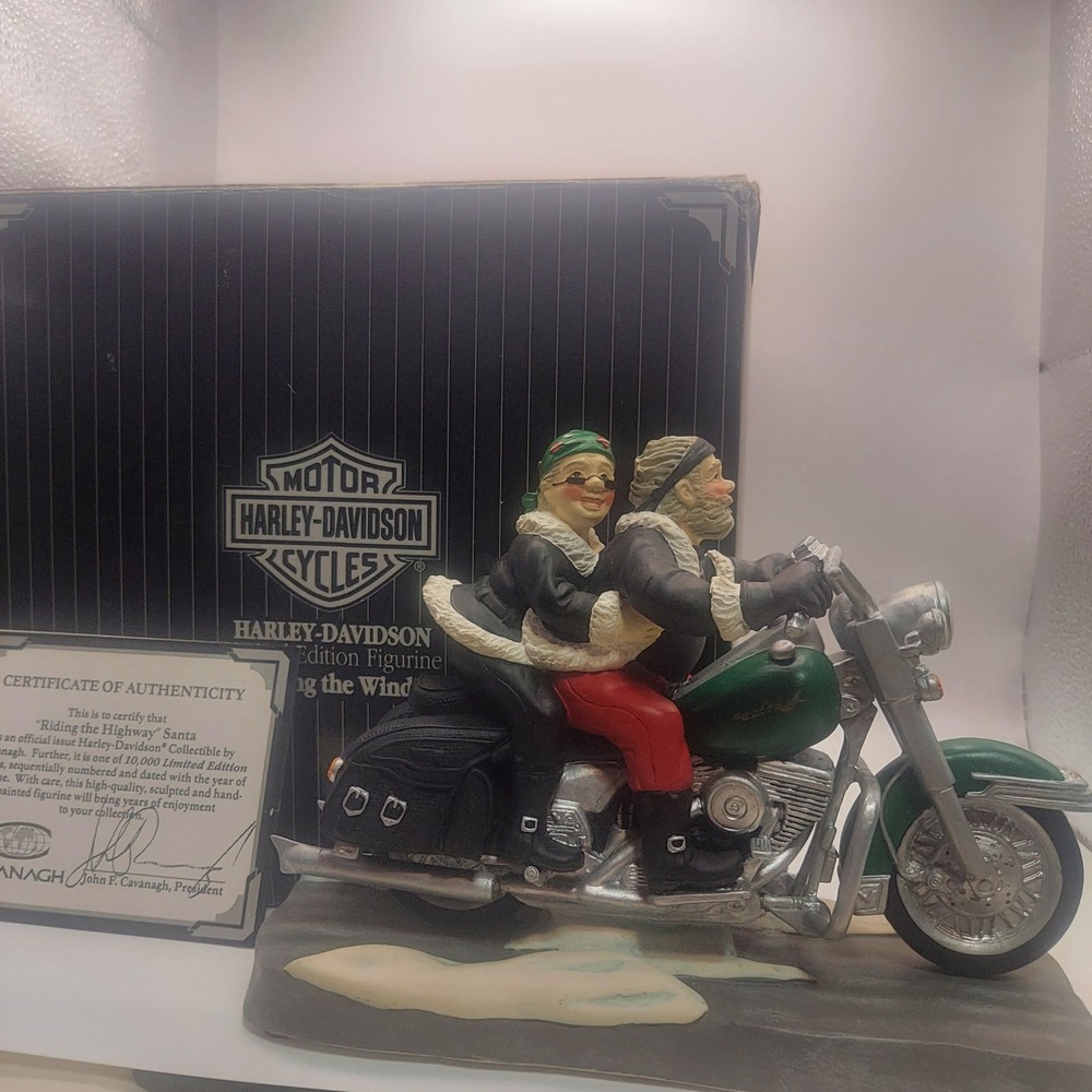 Harley Davidson Riding The Wind Santa and Mrs‎ Claus Figurine Limited Ed NOS
